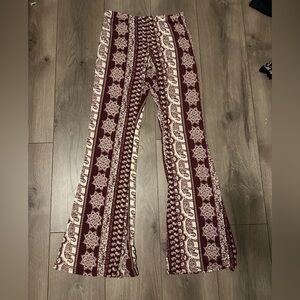 Bohemian Patterned Pants in Burgundy and Cream
